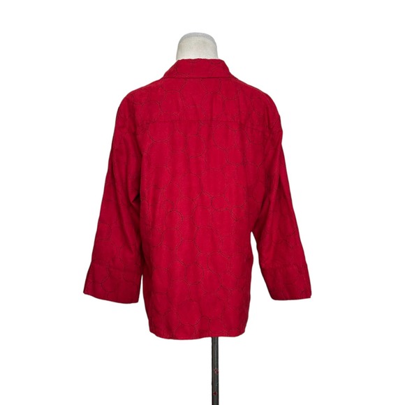 Sag Harbor red faux suede 3/4 sleeves button shirt size Large - Picture 3 of 7
